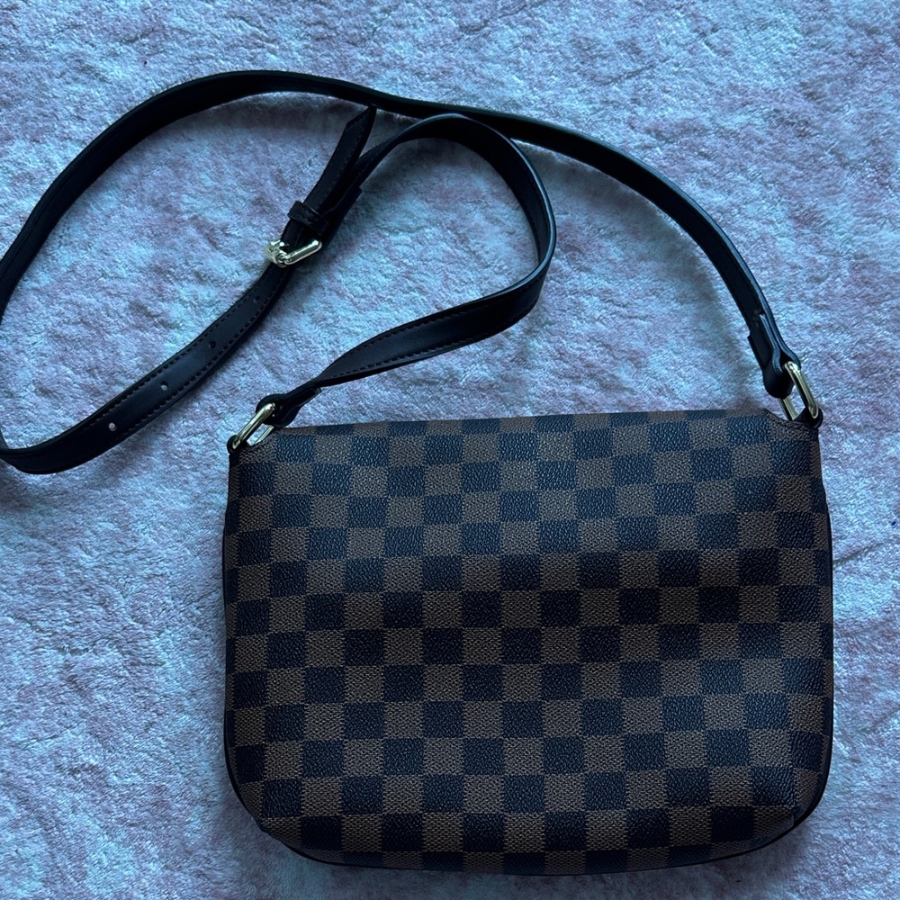 Checkered Brown Women's Crossbody Bag - Picture 5 of 6